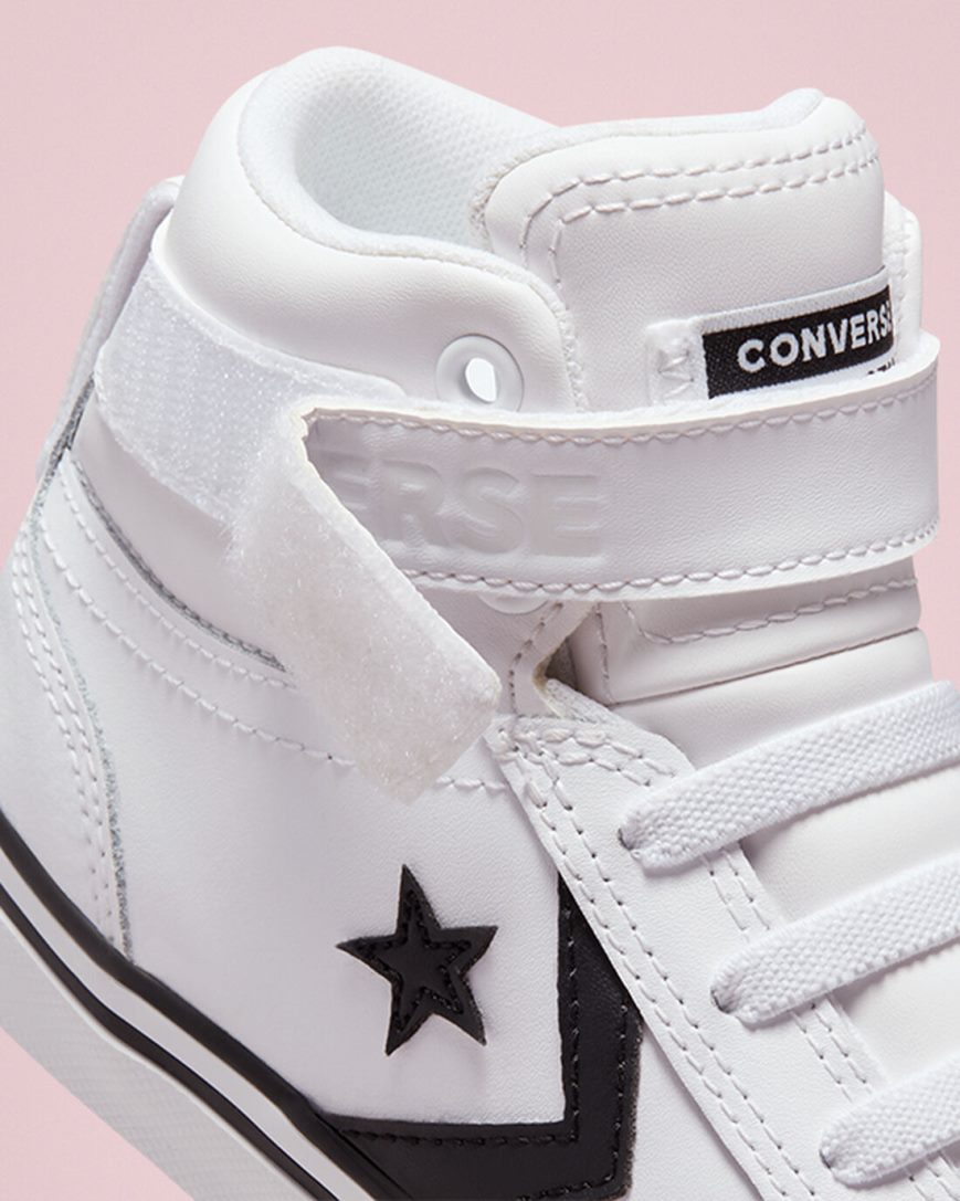 Dívčí Boty Vysoké Converse Pro Blaze Páskové Læder Bílé Černé Bílé | CZ HXIM10